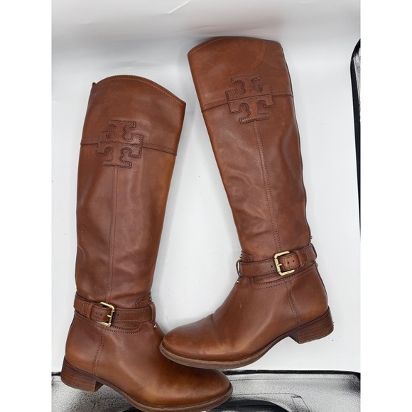 Tory Burch Shoes - Tory Burch Riding Boots Women's 6.5 Cognac Leather‎ Tall Equestrian Logo Boots